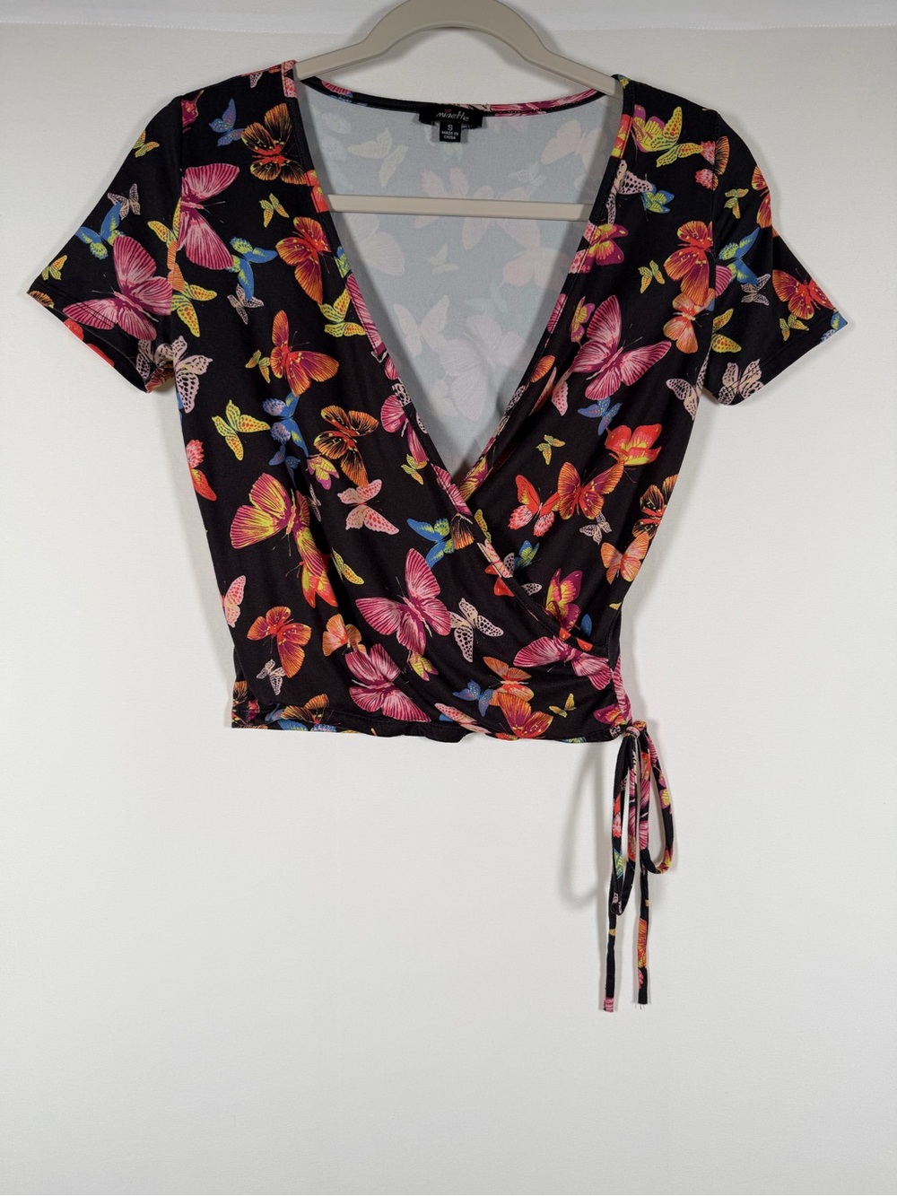 90s Y2K Floral Butterfly Wrap Crop Top - Fairy, Whimsigoth